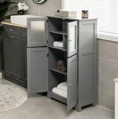 Bathroom Floor Storage Locker Kitchen Cabinet with Doors and Adjustable Shelf