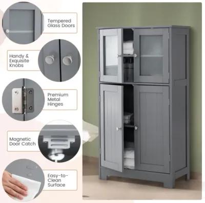 Bathroom Floor Storage Locker Kitchen Cabinet with Doors and Adjustable Shelf