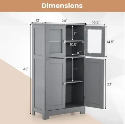 Bathroom Floor Storage Locker Kitchen Cabinet with Doors and Adjustable Shelf