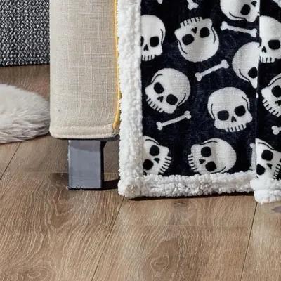 Skull & Bones Faux Shearling Micro Plush Throw Blanket 50" x 60" Black & White by Plazatex