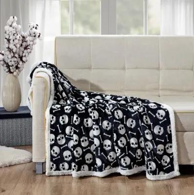 Skull & Bones Faux Shearling Micro Plush Throw Blanket 50" x 60" Black & White by Plazatex