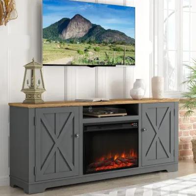 FESTIVO 70" Farmhouse TV Stand Console for TVs up to 75 inch w/ Fireplace