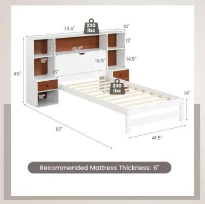 Bed Frame with Storage Headboard and Nightstands-Twin Size