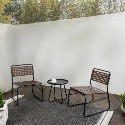 Freja 3-Piece Mid-Century Modern Faux Rattan Conversation Outdoor Patio Set