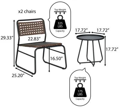 Freja 3-Piece Mid-Century Modern Faux Rattan Conversation Outdoor Patio Set