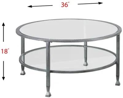 Homezia 36" Silver Glass And Metal Round Coffee Table