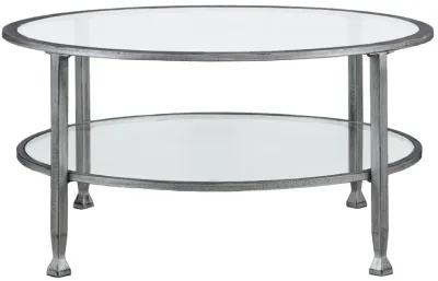 Homezia 36" Silver Glass And Metal Round Coffee Table