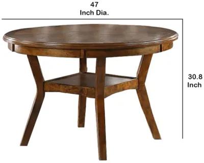 Round Top Wooden Dining Table with Boomerang Legs, Walnut Brown-Benzara