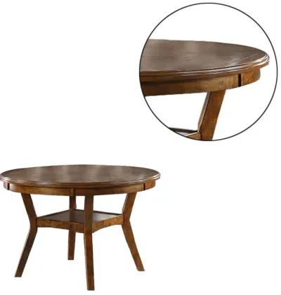 Round Top Wooden Dining Table with Boomerang Legs, Walnut Brown-Benzara