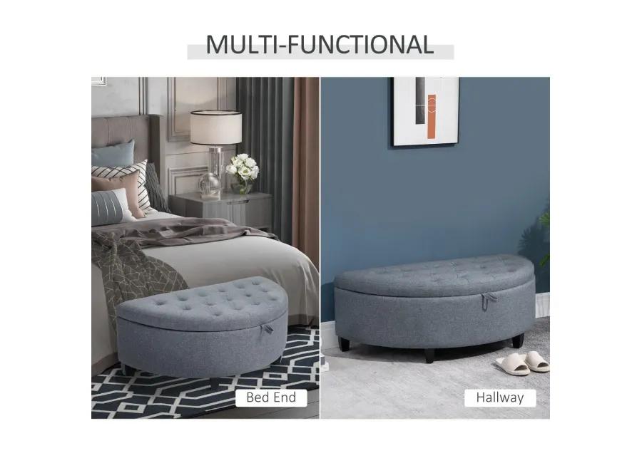 Gray Entryway Elegance: Half Moon Storage Ottoman Bench