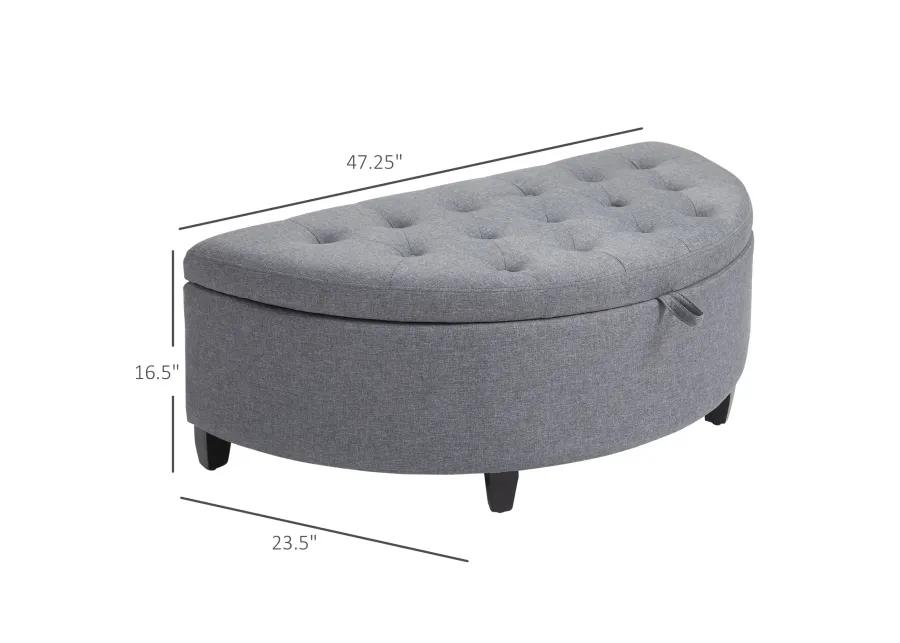 Gray Entryway Elegance: Half Moon Storage Ottoman Bench