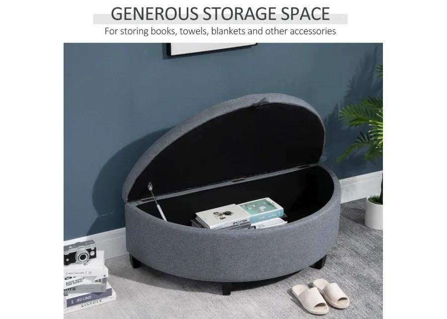 Gray Entryway Elegance: Half Moon Storage Ottoman Bench