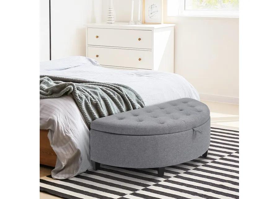 Gray Entryway Elegance: Half Moon Storage Ottoman Bench