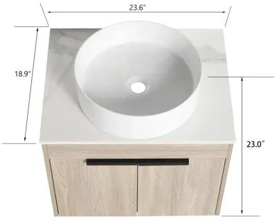 24" Modern Design Float Bathroom Vanity With Ceramic Basin Set