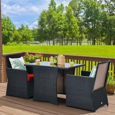 3 Pieces Patio Rattan Furniture Set with Cushion and Sofa Armrest