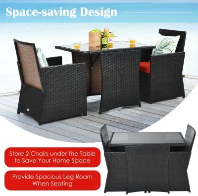 3 Pieces Patio Rattan Furniture Set with Cushion and Sofa Armrest