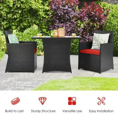 3 Pieces Patio Rattan Furniture Set with Cushion and Sofa Armrest