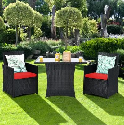 3 Pieces Patio Rattan Furniture Set with Cushion and Sofa Armrest