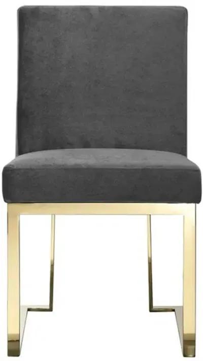 Boly 24 Inch Side Dining Chair Set of 2, Gray Velvet, Gold Cantilever - Benzara