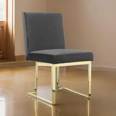 Boly 24 Inch Side Dining Chair Set of 2, Gray Velvet, Gold Cantilever - Benzara