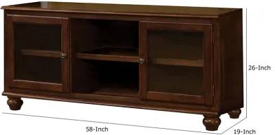 58 Inch Wood TV Entertainment Media Console, 2 Door, 2 Open Shelves, Walnut-Benzara