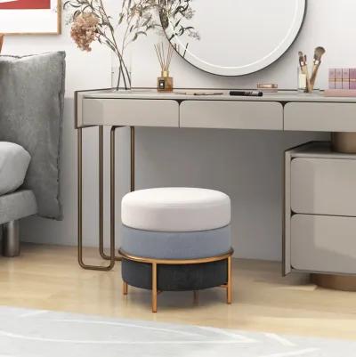 Upholstered Linen Fabric Ottoman with Gold Metal Legs and Anti-slip Foot Pads-Gray