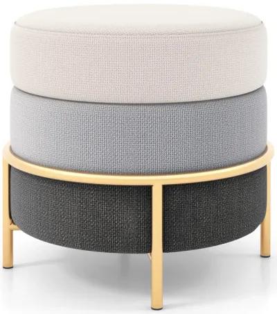 Upholstered Linen Fabric Ottoman with Gold Metal Legs and Anti-slip Foot Pads-Gray