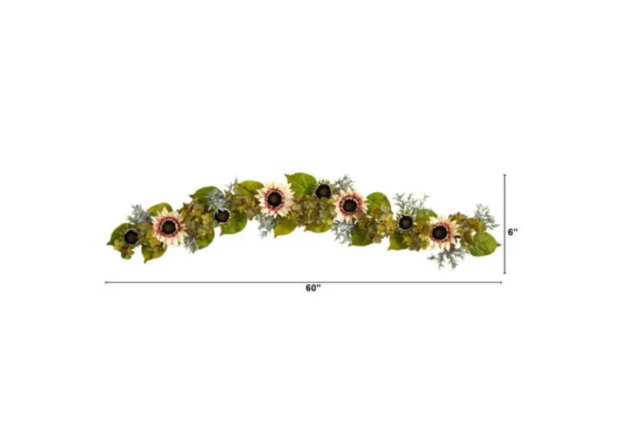 HomPlanti 5" White Sunflower and Hydrangea Artificial Garland