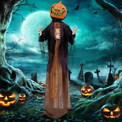 5.6 Feet Halloween Animated Standing Pumpkin Scarecrow