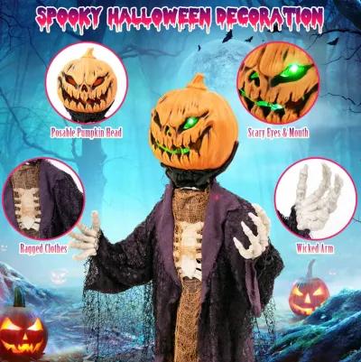 5.6 Feet Halloween Animated Standing Pumpkin Scarecrow