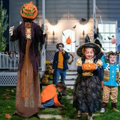 5.6 Feet Halloween Animated Standing Pumpkin Scarecrow