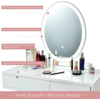 Touch Screen Vanity Makeup Table Stool Set with Lighted Mirror