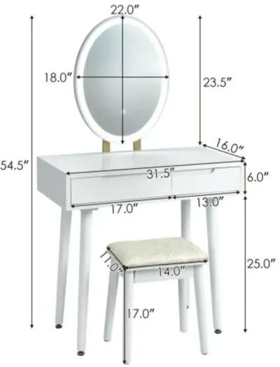 Touch Screen Vanity Makeup Table Stool Set with Lighted Mirror