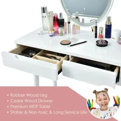 Touch Screen Vanity Makeup Table Stool Set with Lighted Mirror