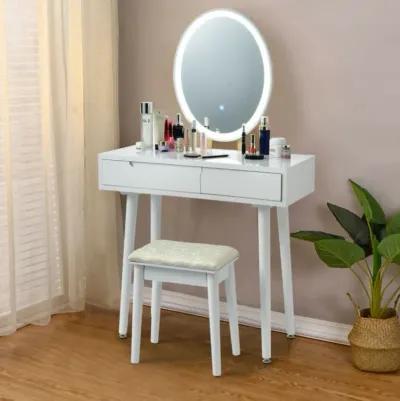 Touch Screen Vanity Makeup Table Stool Set with Lighted Mirror