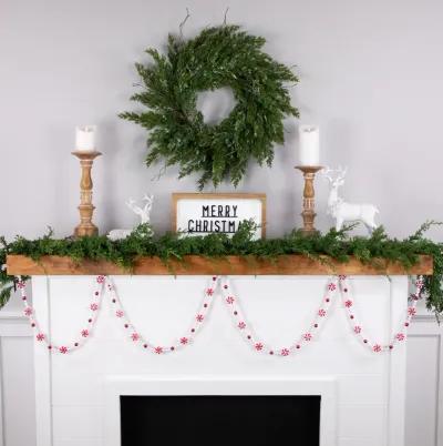 9' Red and White Peppermint Candy Beaded Christmas Garland  Unlit