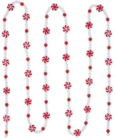 9' Red and White Peppermint Candy Beaded Christmas Garland  Unlit