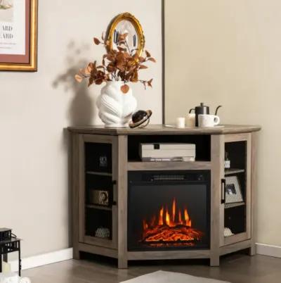 Corner TV Stand with 18 Inch Electric Fireplace for TVs up to 50 Inch