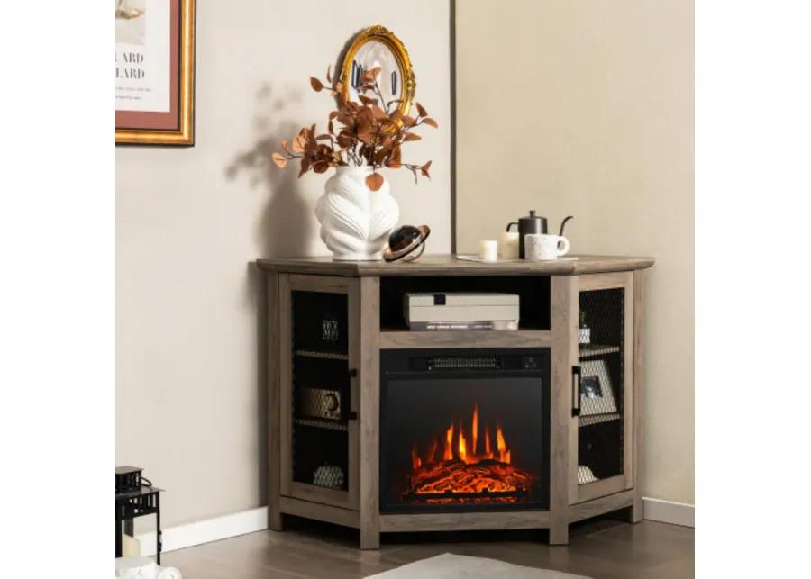 Corner TV Stand with 18 Inch Electric Fireplace for TVs up to 50 Inch