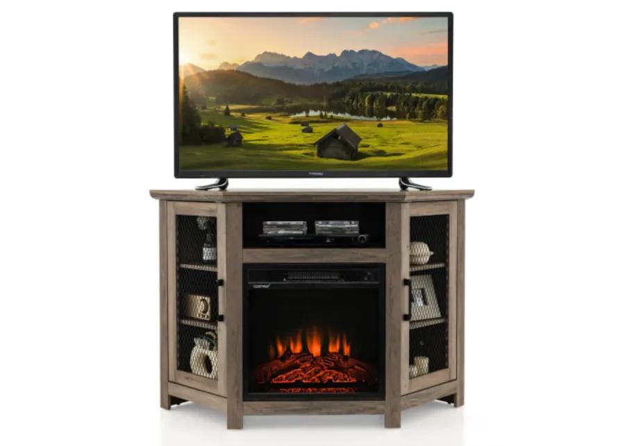 Corner TV Stand with 18 Inch Electric Fireplace for TVs up to 50 Inch