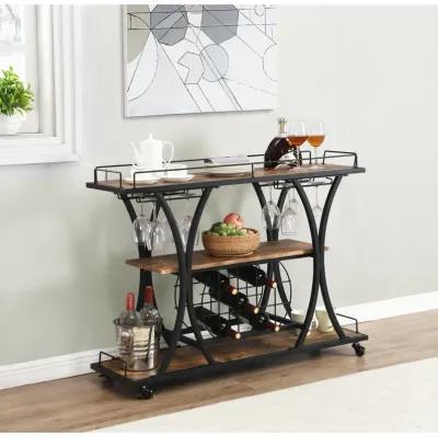 Industrial Bar Cart Kitchen Bar Serving Cart For Home With Wheels 3 - Tier Storage Shelves