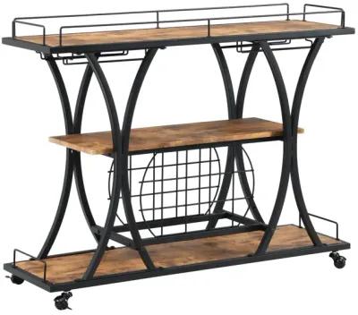 Industrial Bar Cart Kitchen Bar Serving Cart For Home With Wheels 3 - Tier Storage Shelves