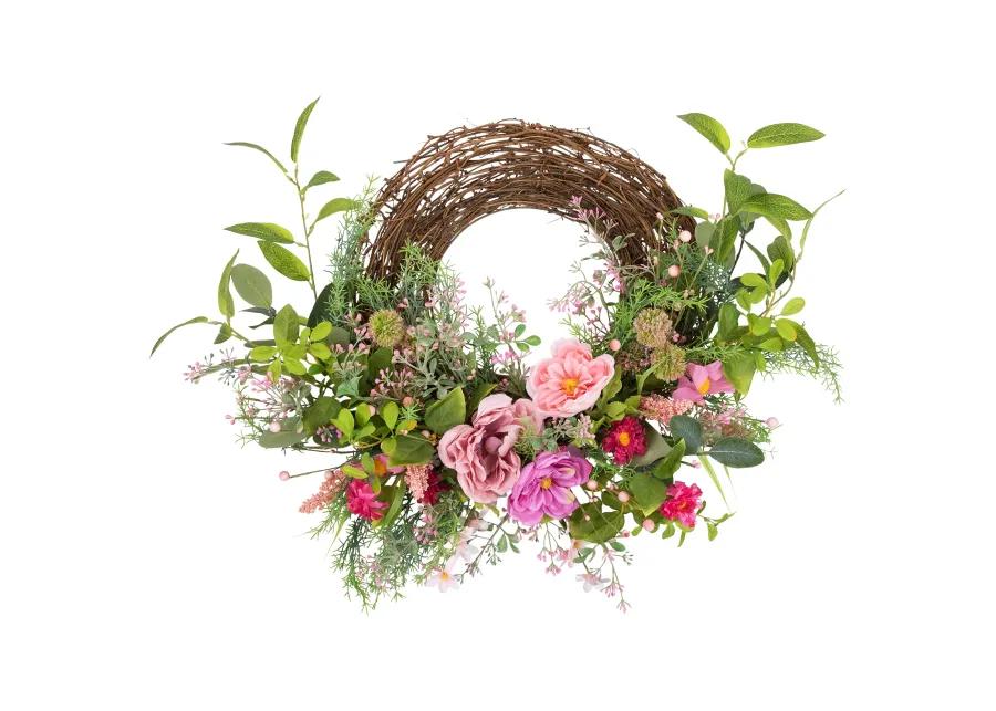 Peony Mixed Floral Half Spring Wreath - 28" - Pink