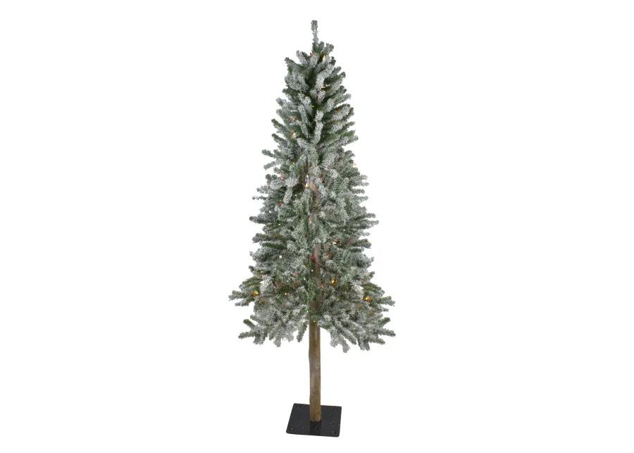 6' Pre-Lit Flocked Alpine Artificial Christmas Tree - Multi Lights