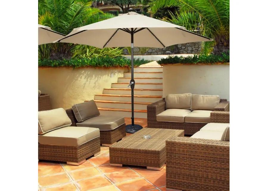 9 Feet Solar LED Lighted Patio Market Umbrella Tilt Adjustment Crank Lift