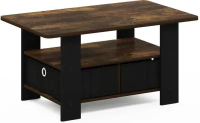 Furinno Andrey Coffee Table with Bin Drawer, Amber Pine/Black