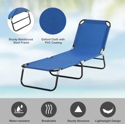 Outsunny Folding Chaise Lounge Pool Chair, Outdoor Sun Tanning Chair with Pillow, 5-Level Reclining Back, Steel Frame & Breathable Mesh for Beach, Yard, Patio, Blue