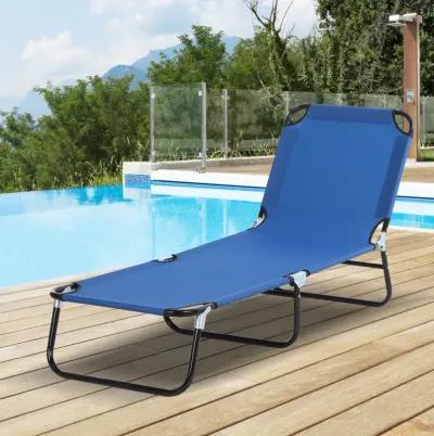 Outsunny Folding Chaise Lounge Pool Chair, Outdoor Sun Tanning Chair with Pillow, 5-Level Reclining Back, Steel Frame & Breathable Mesh for Beach, Yard, Patio, Blue