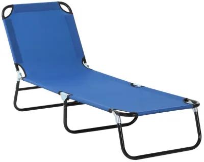 Outsunny Folding Chaise Lounge Pool Chair, Outdoor Sun Tanning Chair with Pillow, 5-Level Reclining Back, Steel Frame & Breathable Mesh for Beach, Yard, Patio, Blue