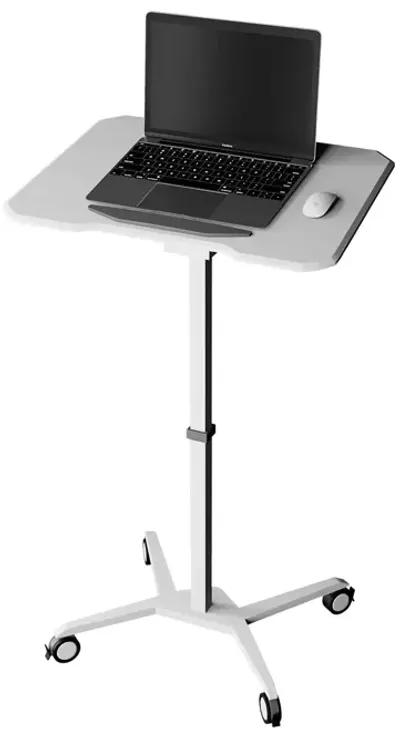 White Sit to Stand Mobile Laptop Computer Stand with Height Adjustable and Tiltable Table Top